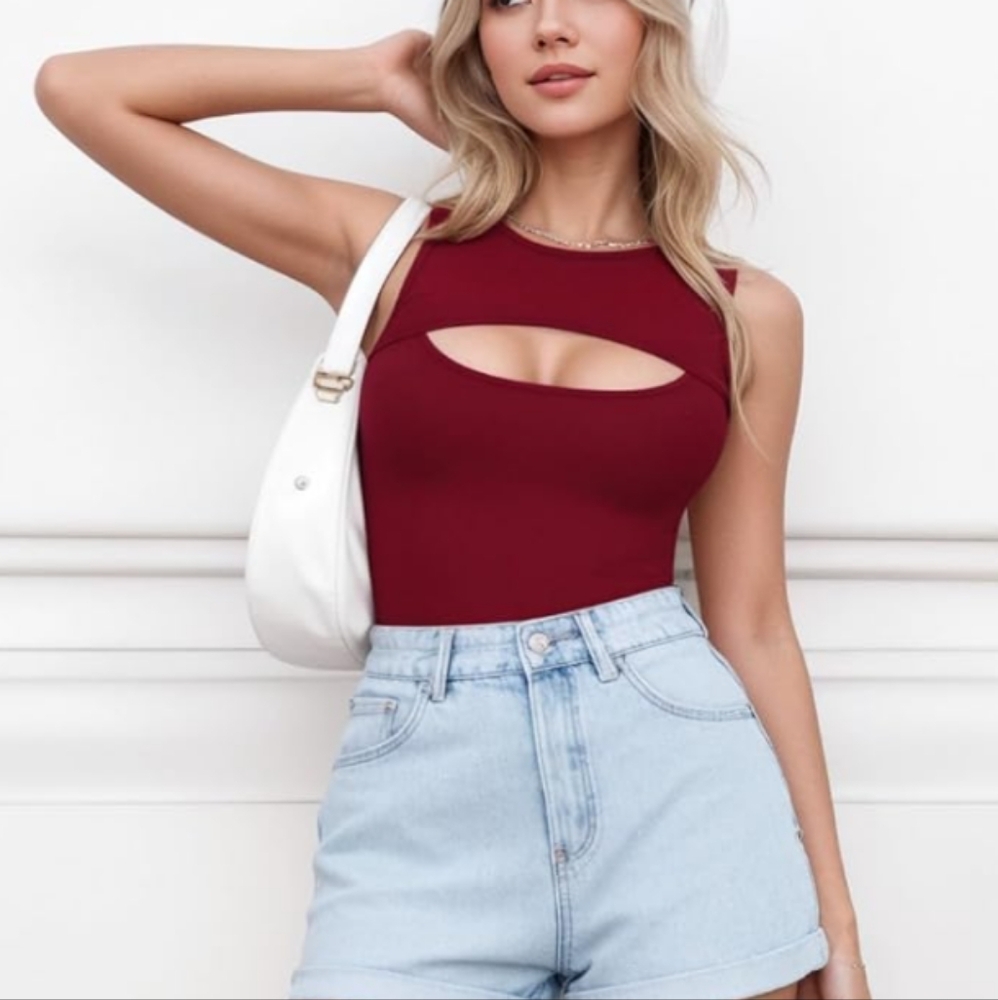 Michael Lauren Burgundy Cutout Top